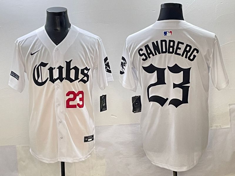 Men 2025 Chicago Cubs #23 Sandberg White Five generations Joint Name Nike MLB Jersey style 5